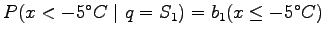 $ P(x< -5^\circ C ~\vert~ q=S_1) = b_1(x \le -5^\circ C)$