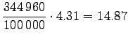 $\displaystyle \frac{344\,960}{100\,000} \cdot 4.31 = 14.87$