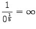 $\displaystyle \frac{1}{0^\frac 15} = \infty$