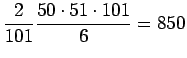 $\displaystyle \frac{2}{101}\frac{50\cdot 51\cdot 101}{6}=850$