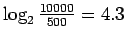 $ \log_2 \frac{10000}{500}=4.3$